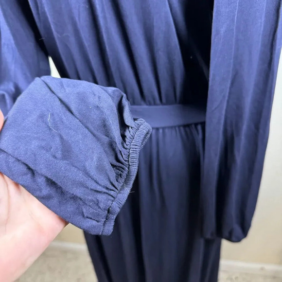 Boden Jersey Knit Long Sleeve Navy Blue Maxi Long Dress Ruffle Neck Sz 8 - Picture 5 of 11